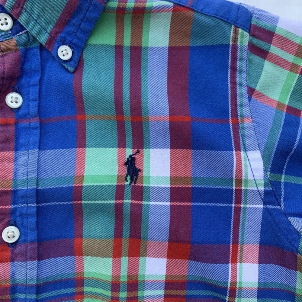 Ralph Lauren Boys Sz 5 Blue Multicolor Checked Button Down Long Sleeve Shirt